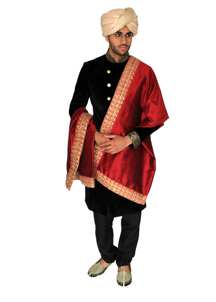 Red Shawl with Wide Gold Embroidered Trim