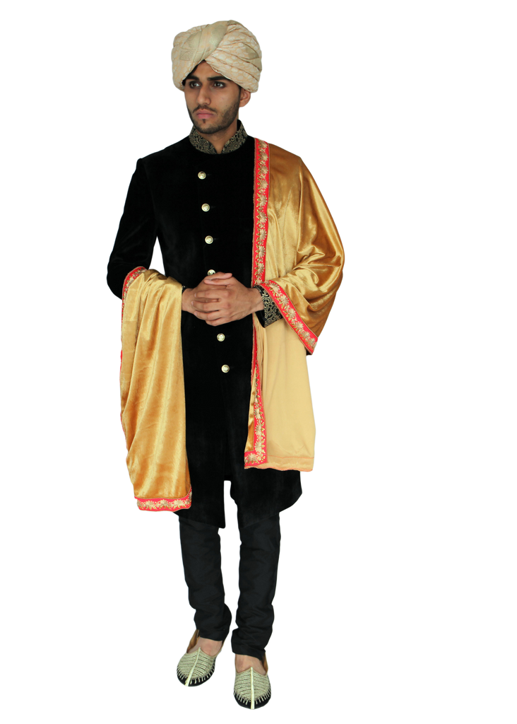 Gold Velvet Shawl with a Red and Gold Embroidered Border