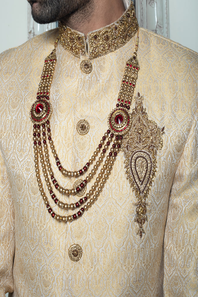 Maroon and Gold Layered Haar Necklace