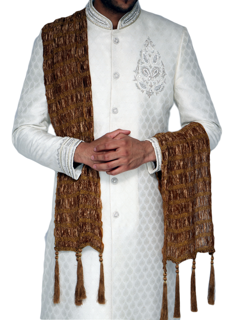 Copper and Gold Stripe Sherwani Scarf - 111