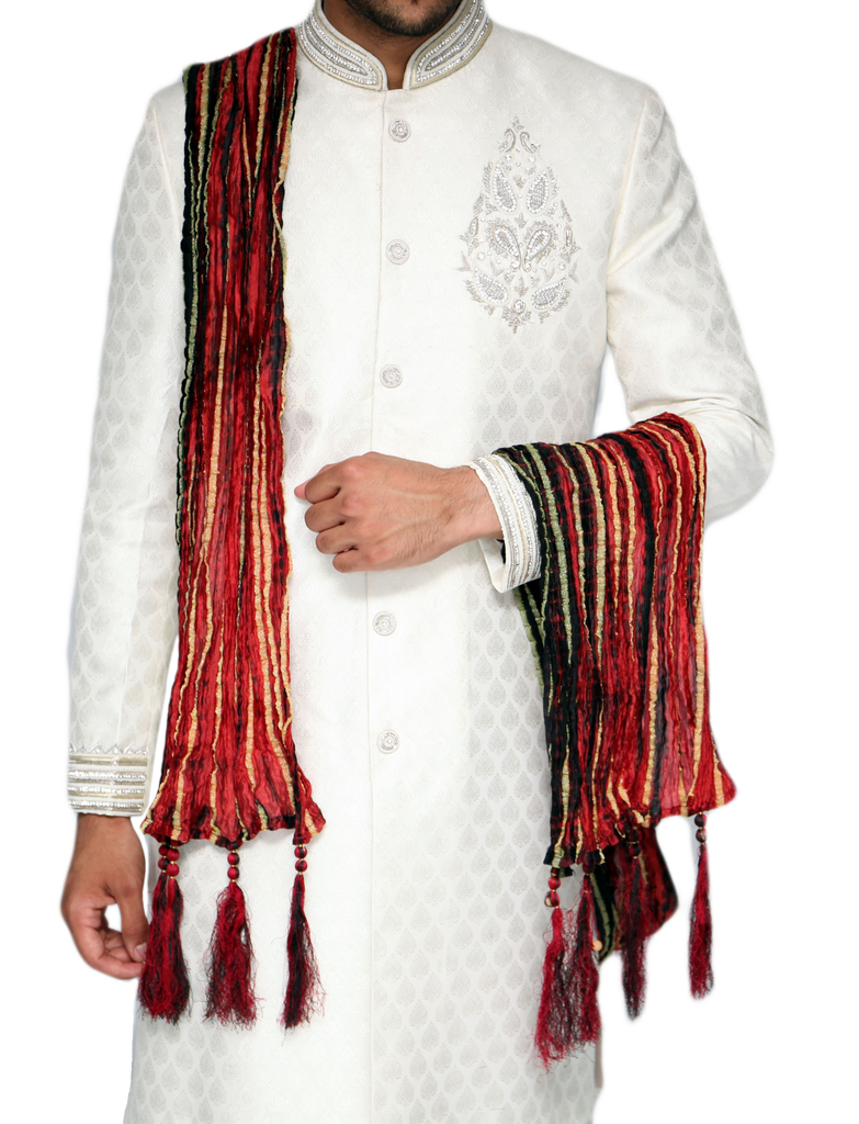 Red, Gold and Green Stripe Sherwani Scarf