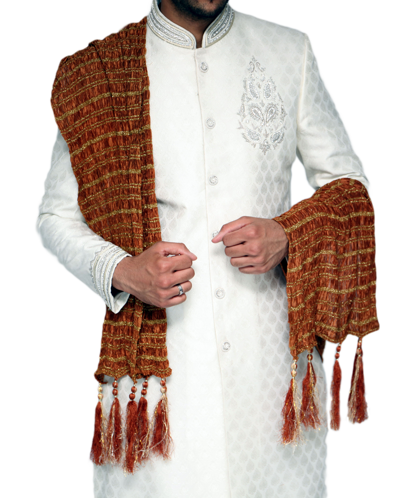 Copper and Gold Check Sherwani Scarf - 136