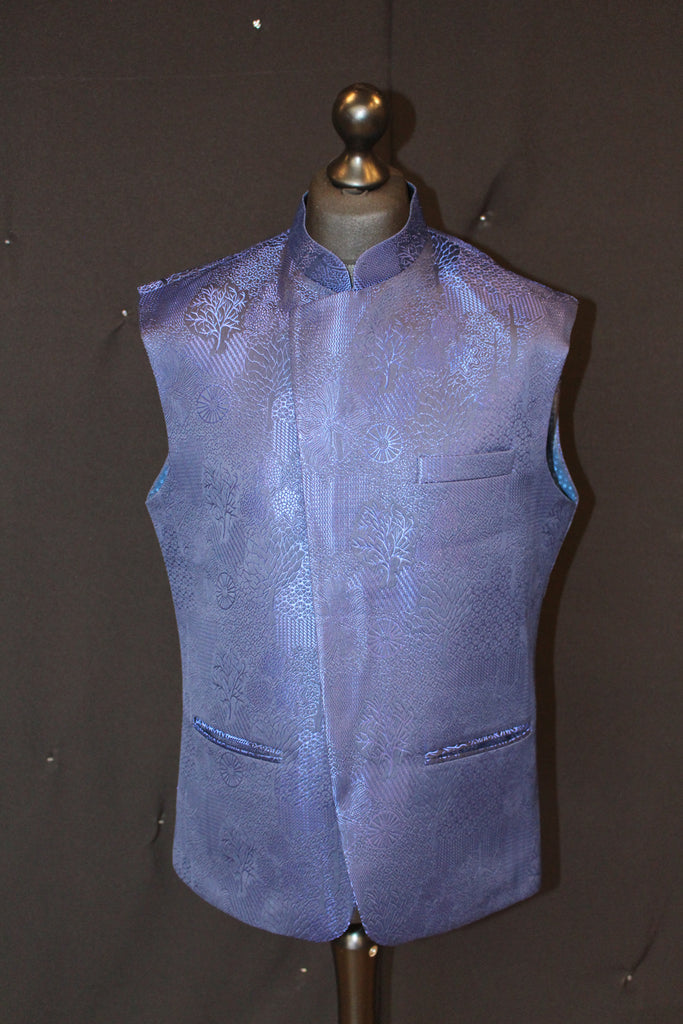 Dark Blue Brocade Indian Waistcoat