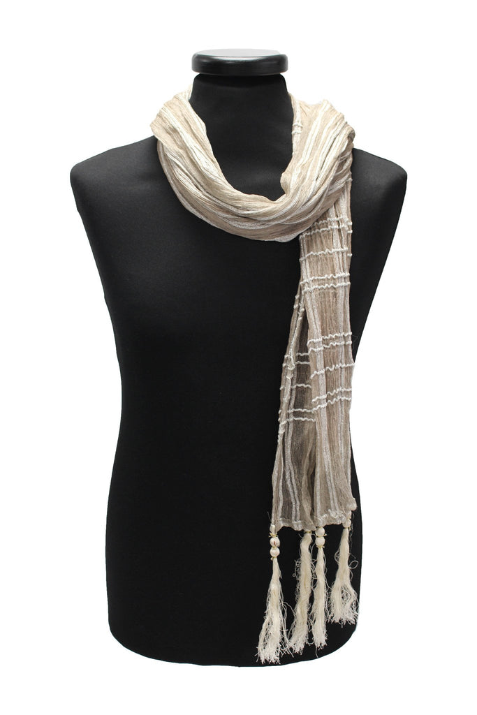 Light Gold Sherwani Scarf With Ivory Thread-work Detail 64