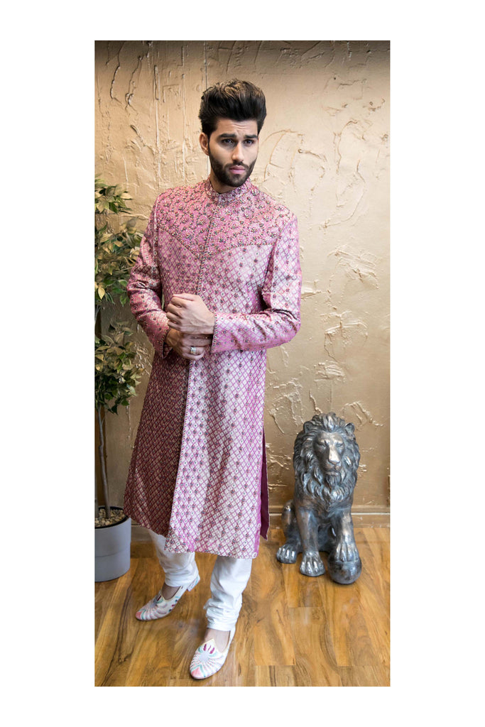 Rosewood Silk Sherwani with Heavy Embroidery