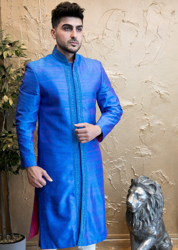 Royal Blue Sherwani with center Embroidery
