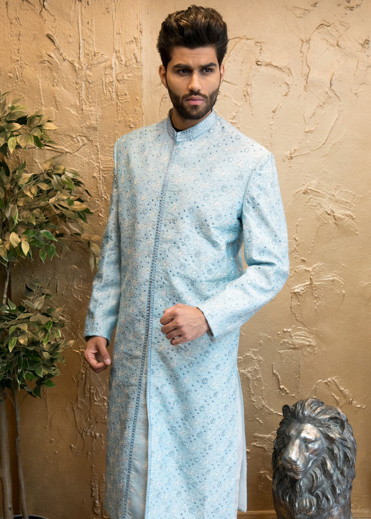 Refined Sky-blue Elegant Indian Sherwani