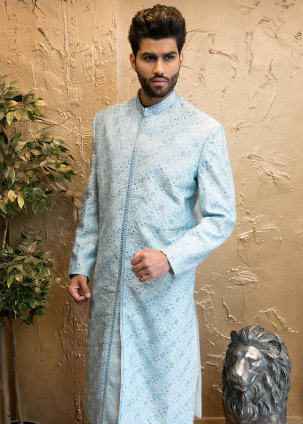 Refined Sky-blue Elegant Indian Sherwani
