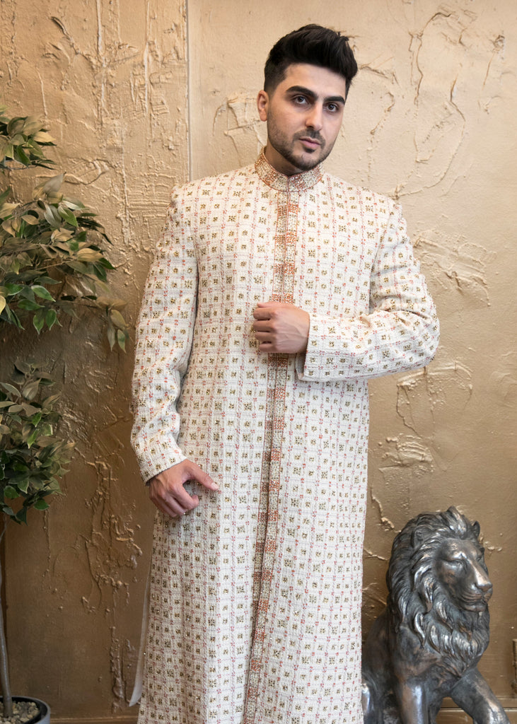 Light Beige Indian Sherwani with Embroidery