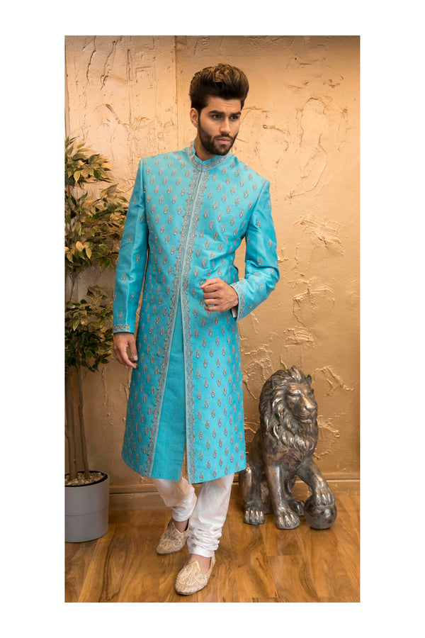 Satin Blue Sherwani