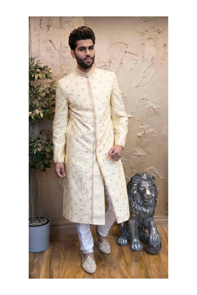 Modish Off-white Embroidered Indian Sherwani