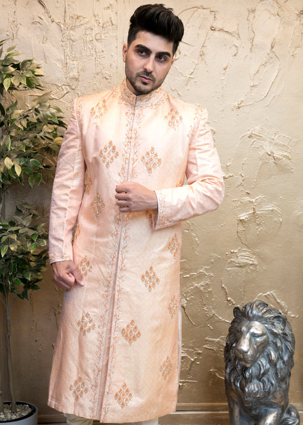 Peach Sherwani Indian style with Embroidery