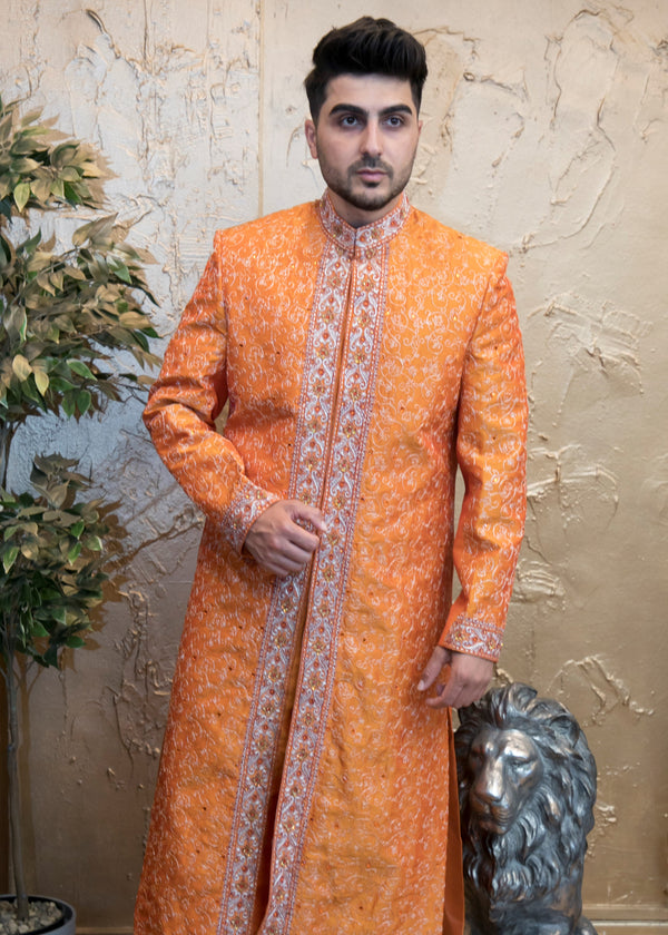 Orange Embroidered Bollywood Sherwani for Men