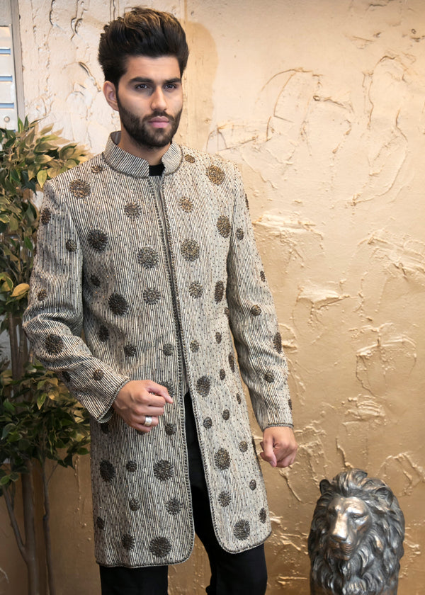 Sun Embroidered Bronze Sherwani