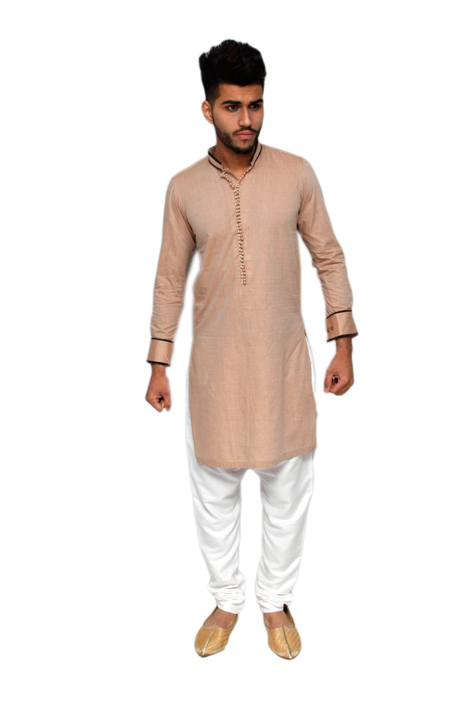 Beige Kurta with Piping Detail Pakistani - Indian Suit