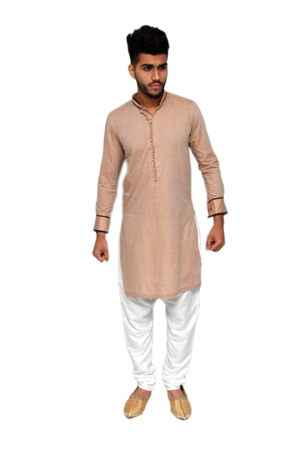 Beige Kurta with Piping Detail Pakistani - Indian Suit