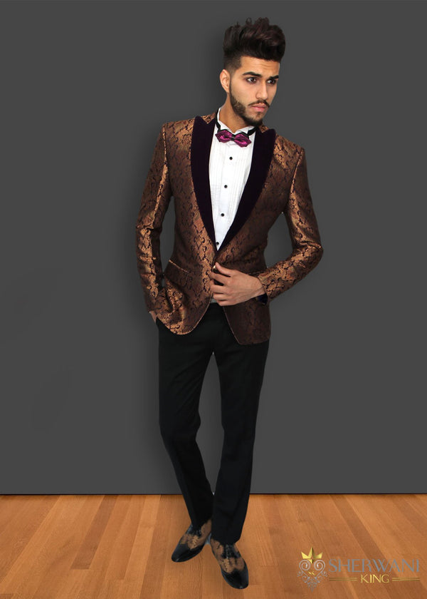 Bronzed Plum Pattern Brocade Blazer