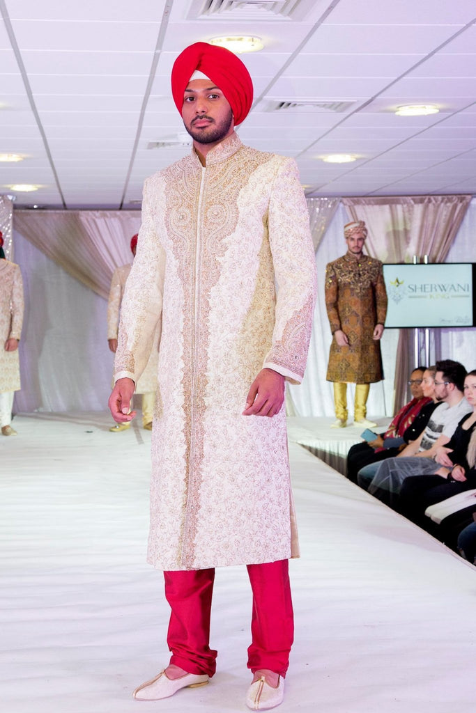 Gold Sherwani with Vine Embroidery