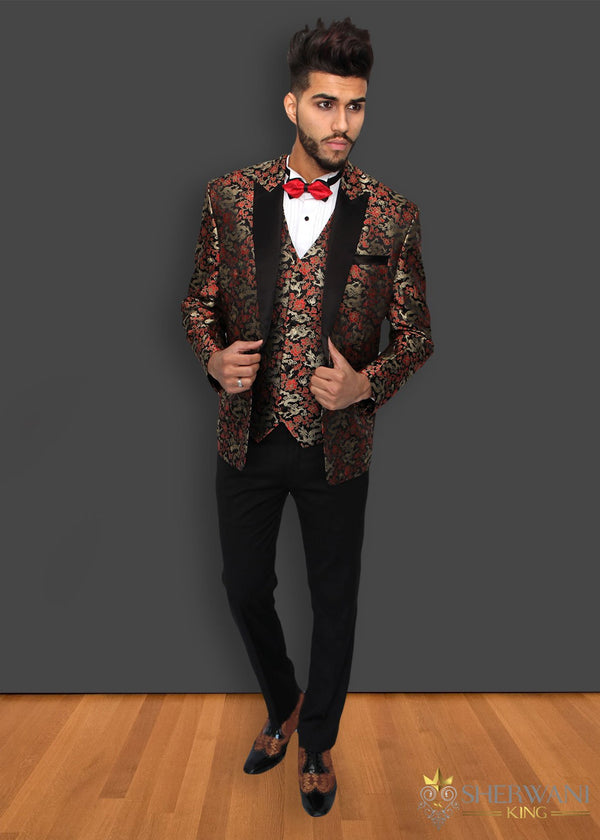 Black and Red Oriental Brocade Blazer
