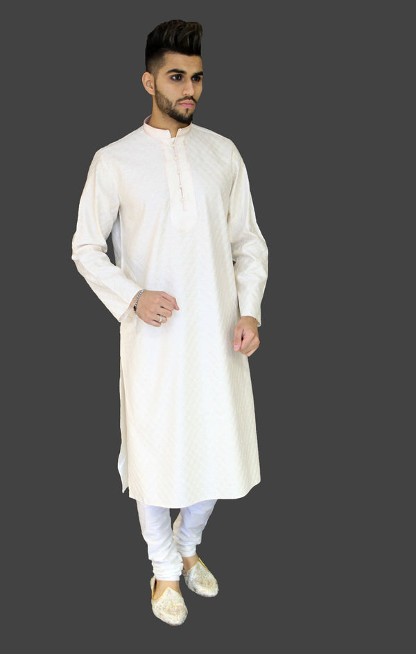 Cream Eid Kurta with overall Threadwork