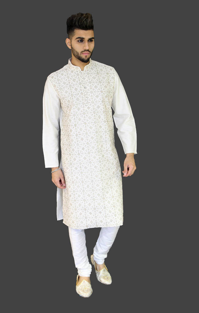 Off White fully embroidered Kurta