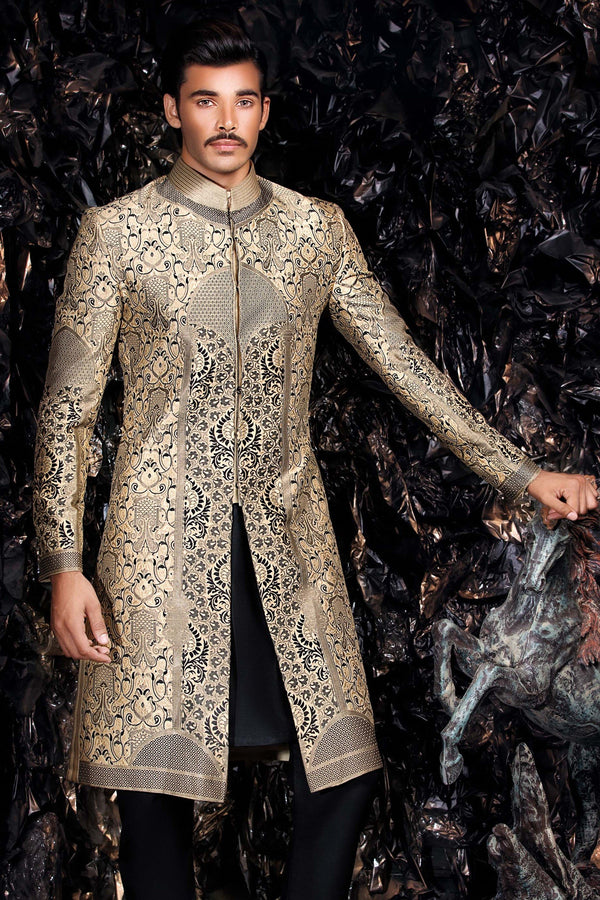 Gold Silk Brocade Classic Sherwani