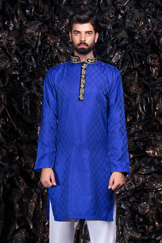 Blue Embroidered Kurta - Indian Party Shirt