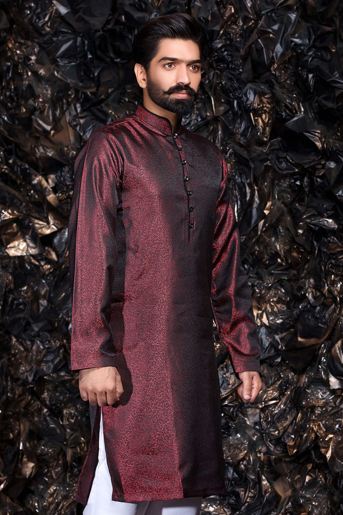 Maroon Brocade Occasion wear Pakistani - Indian Kurta Shirt