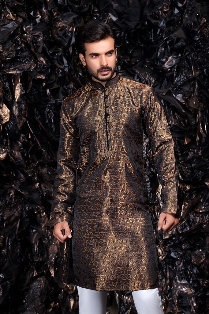 Black and Gold Brocade Occasion wear Pakistani - Indian Kurta Shirt