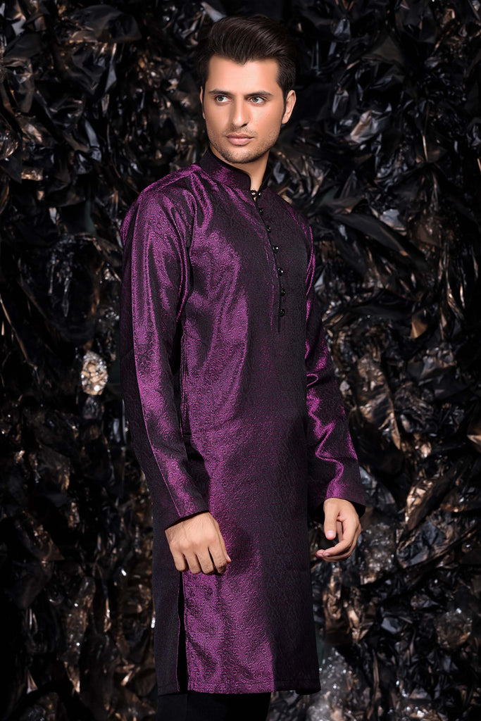 Purple Brocade Occasion wear Pakistani - Indian Kurta Shirt