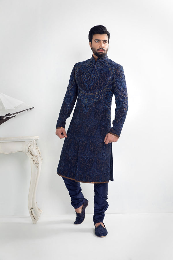 Blue Full Maharaja Sherwani