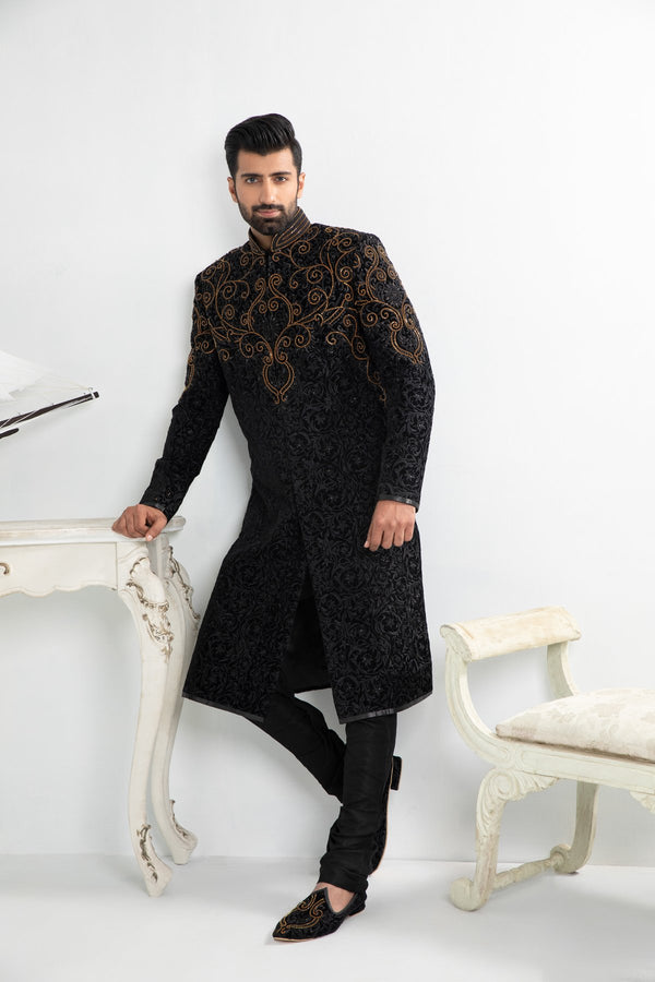 Black Full Maharaja Sherwani