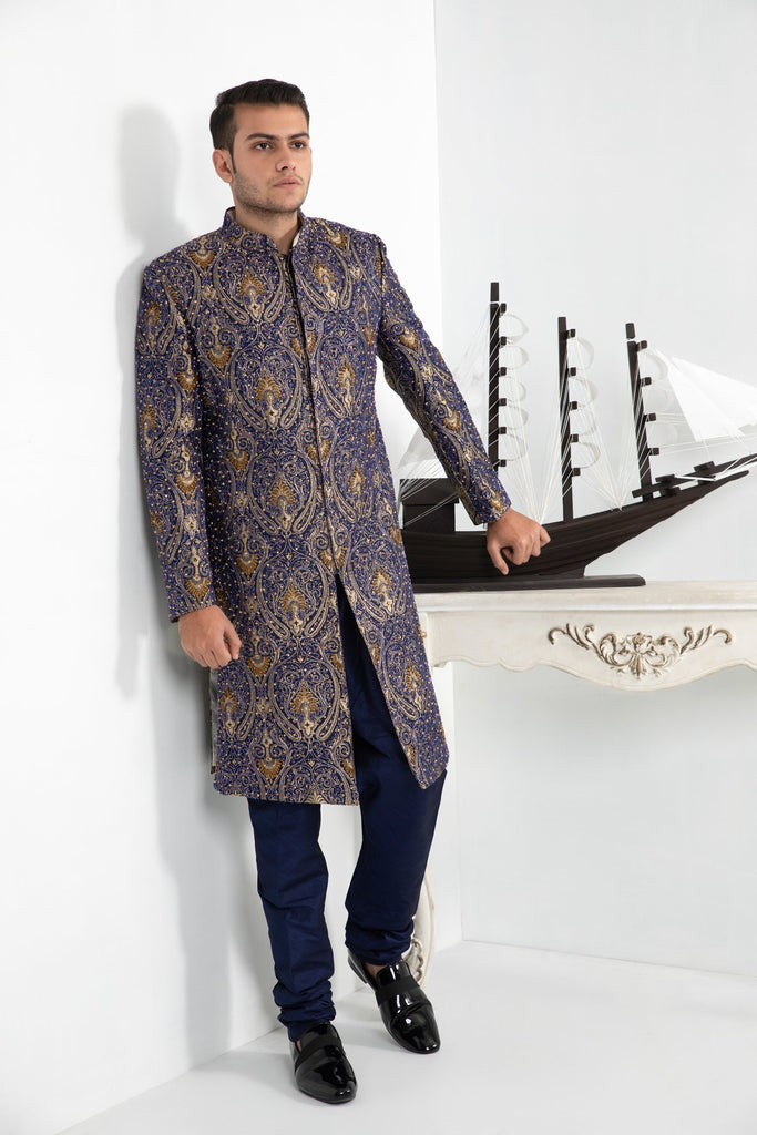 Royal Blue Full Maharaja Sherwani