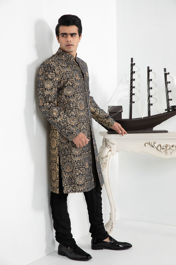 Gold Brocade Full Maharaja Sherwani