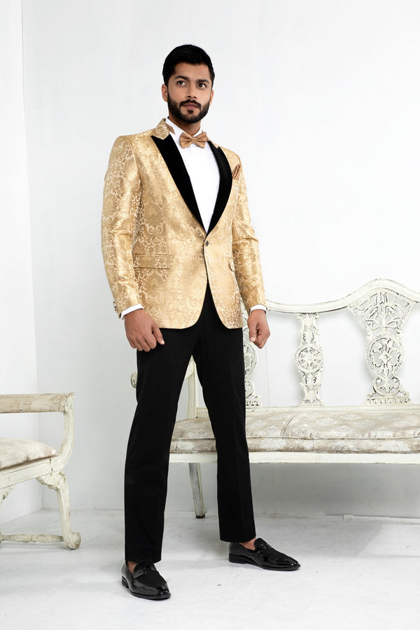 Gold Blazer with Black Velvet Lapels