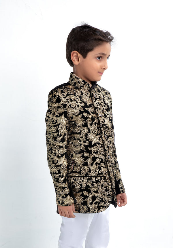 Boys Black Jodhpuri Sherwani Jacket Kids Asian Suit