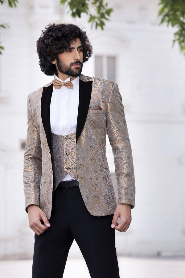 Champagne Silver Brocade Blazer