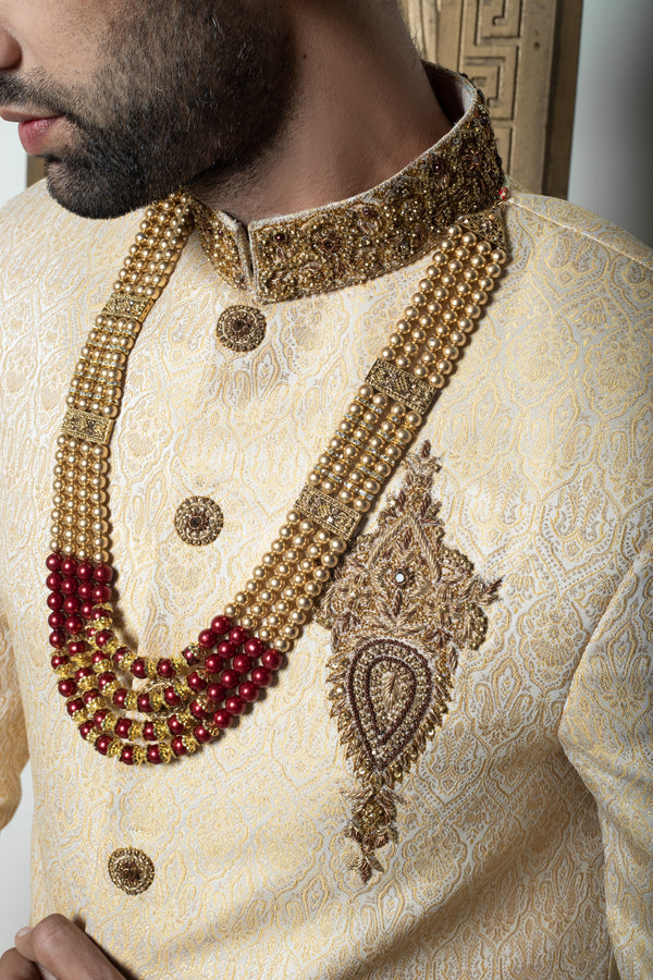 Maroon and Gold Haar Necklace with Detailing