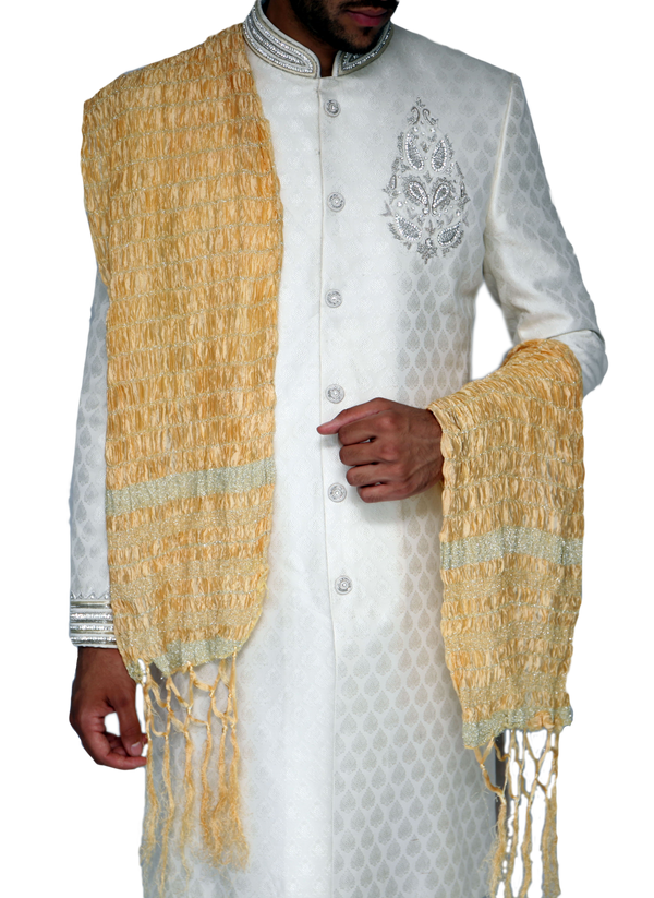 Yellow and Gold Stripe Sherwani Scarf - 112