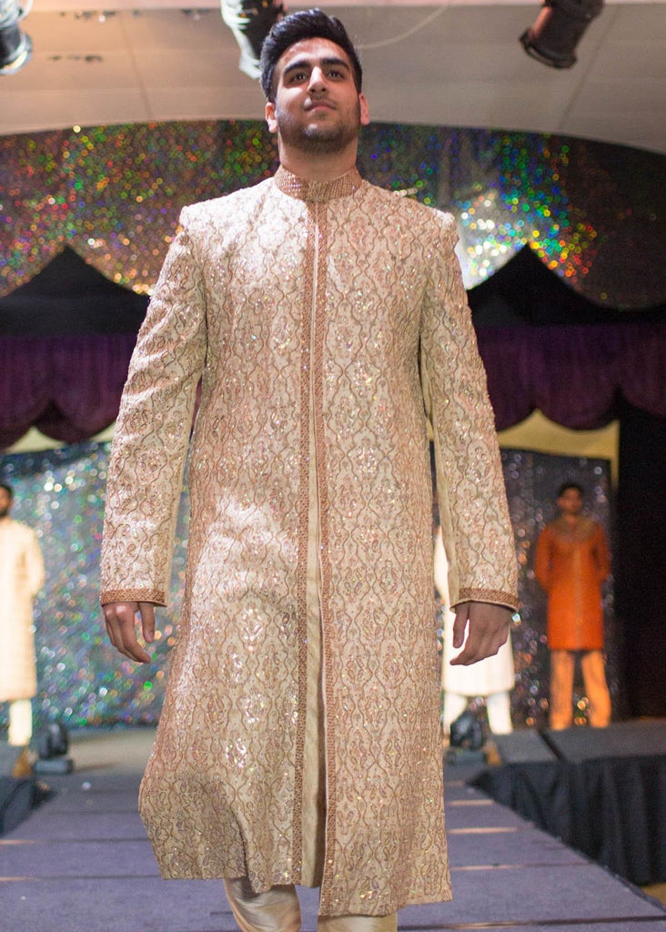 Light Gold Sherwani with full face Embroidery