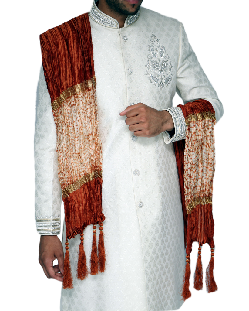 Burnt Orange and Gold Sherwani Scarf - 118