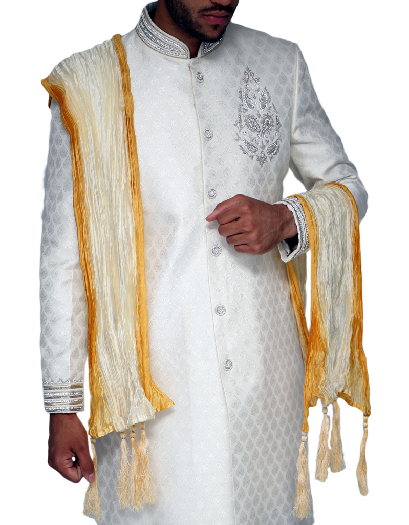 Yellow and White Sherwani Scarf - 119