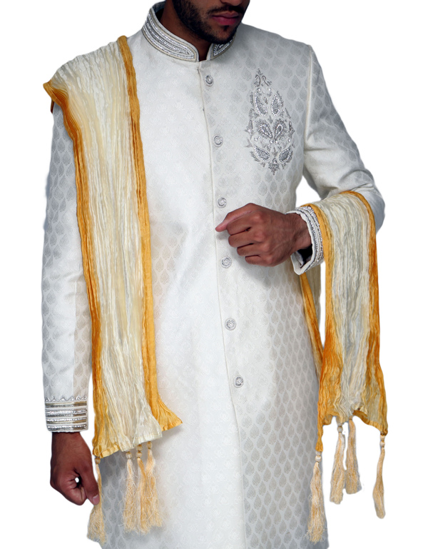 Yellow and White Sherwani Scarf - 119