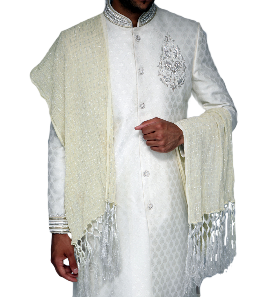 Ivory Stripe Sherwani Scarf - 123
