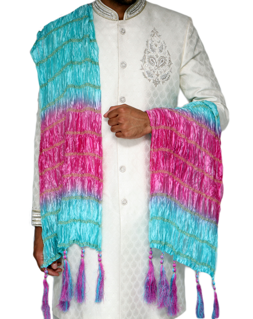 Blue, Pink and Gold Sherwani Scarf