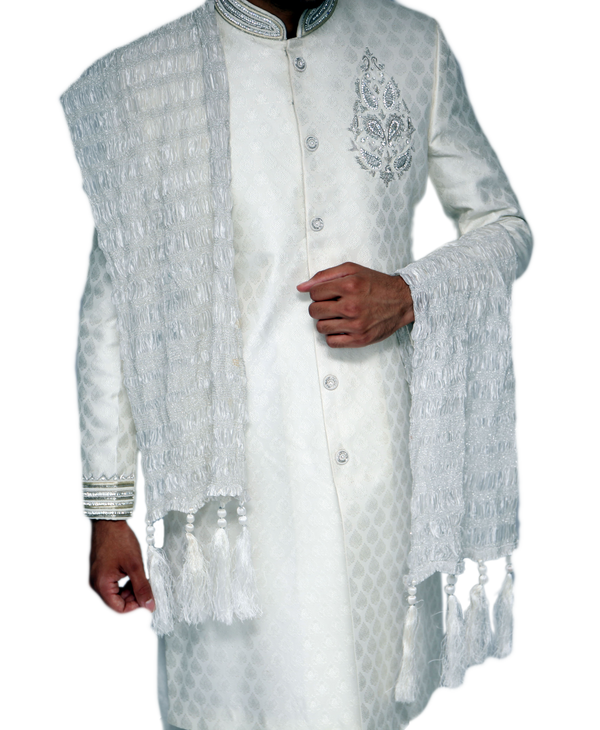 Silver Sherwani Scarf - 125