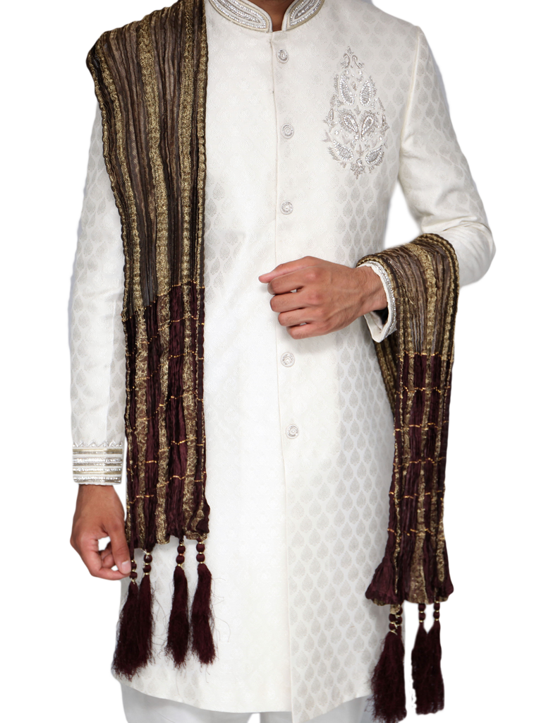 Brown and Bronze Stripe Sherwani Scarf