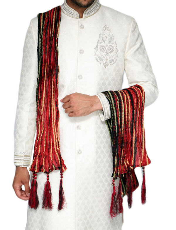 Red, Gold and Green Stripe Sherwani Scarf