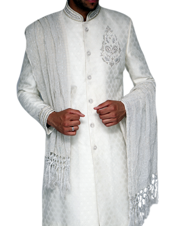 White Sherwani Scarf - 134