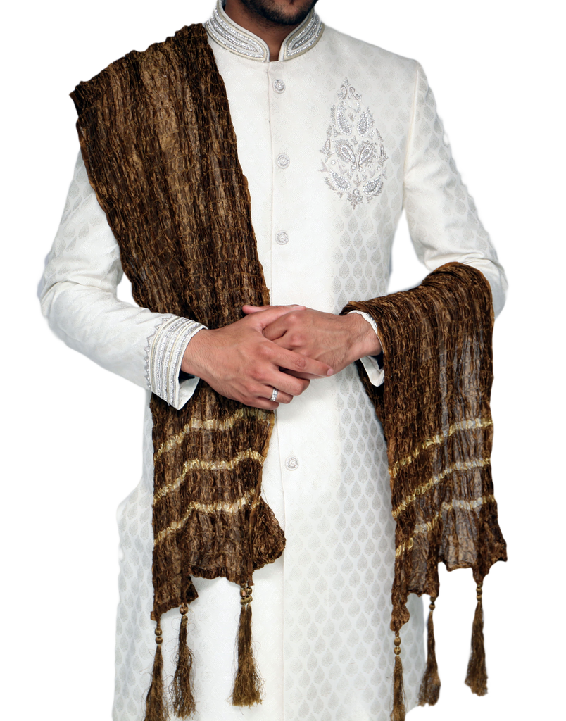 Brown and Gold Patterned Sherwani Scarf
